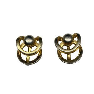 Rare Vintage Gold tone Metal Sphere Modernist Screw Back Earrings